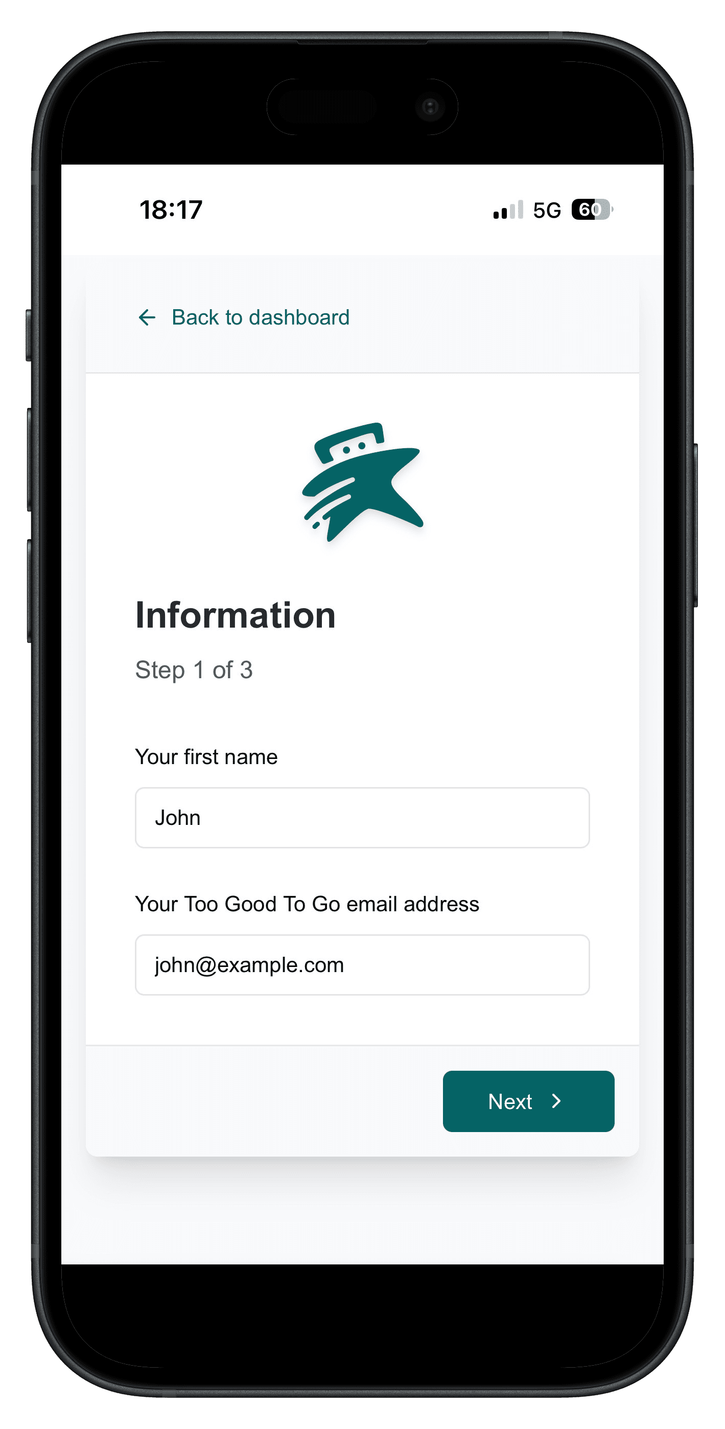 Screenshot of connecting Too Good To Go account